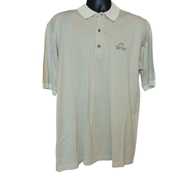 SLAZENGER Widgi Creek Golf Club Mens L Tan Striped Polo Golf Shirt Short Sleeve - Picture 1 of 5
